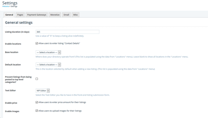 Local Listings Settings Screenshot