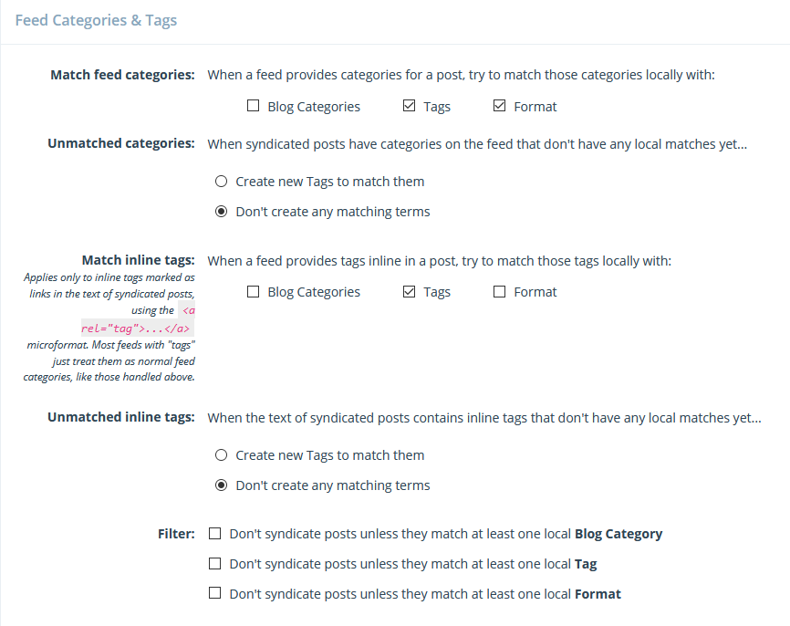 Feed Categories and Tags Screenshot