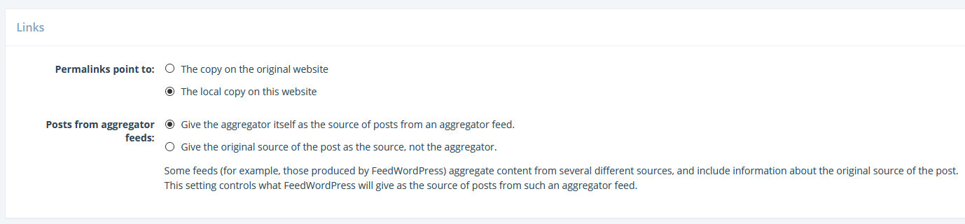Links Settings Screenshot