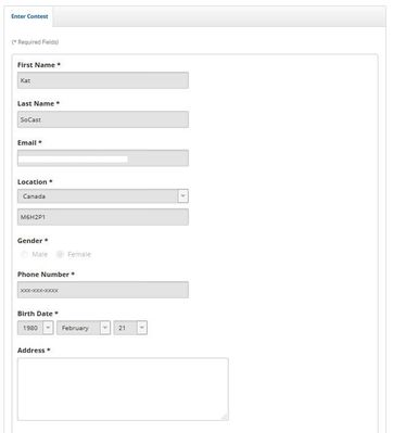Contest Form Screenshot