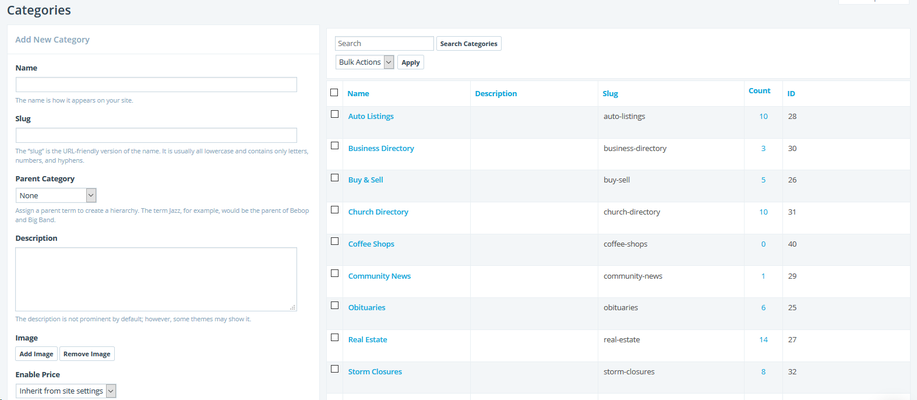 Listing Categories Example
