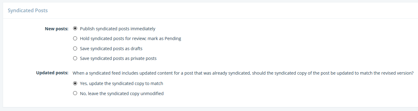 Syndicated Posts Settings Screenshot