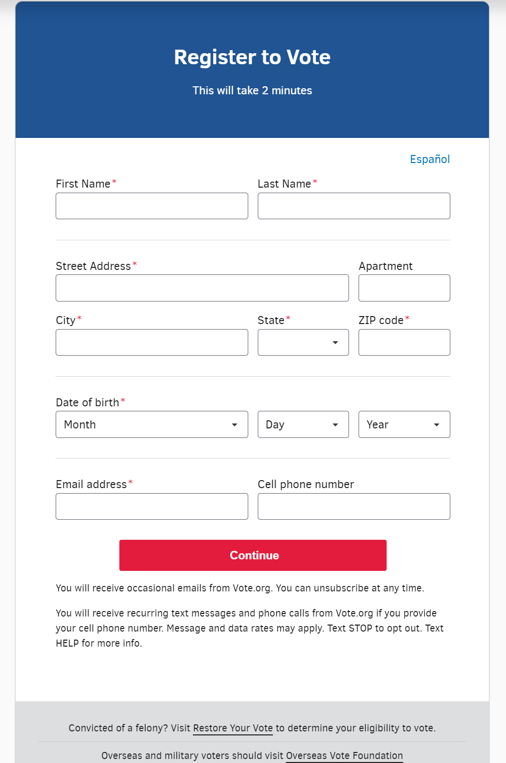 US Election Register to Vote Widget Example