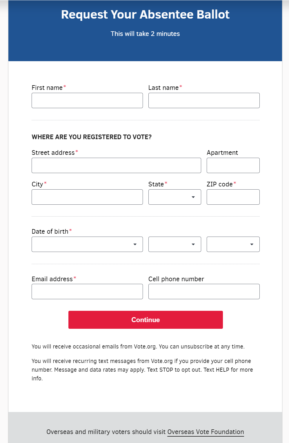 US Election Absentee Ballot Form Widget Example