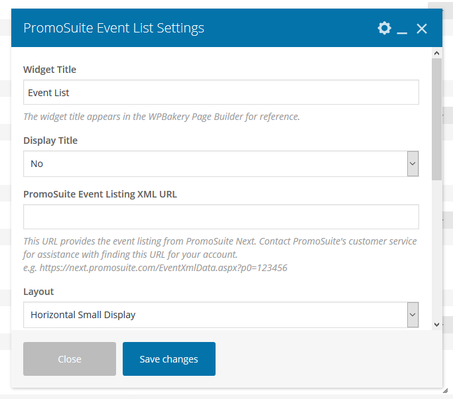PromoSuite Event List Settings Example