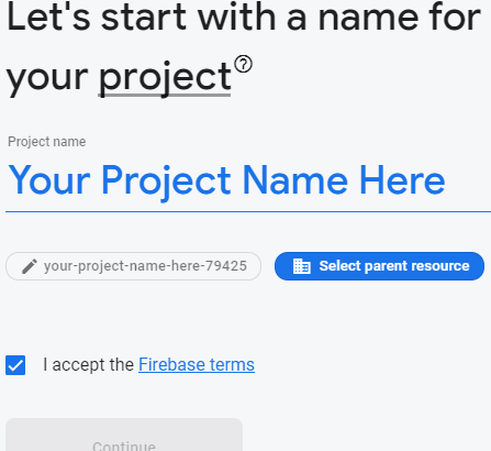 Firebase Project Name Screenshot
