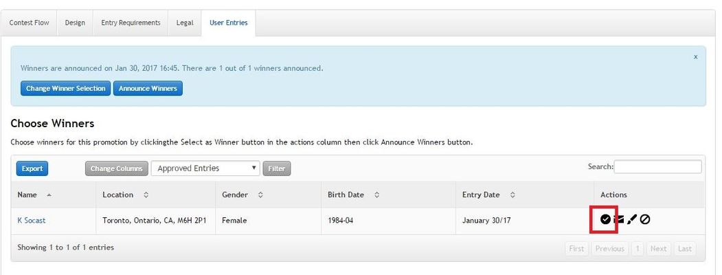 Select Winner Screenshot