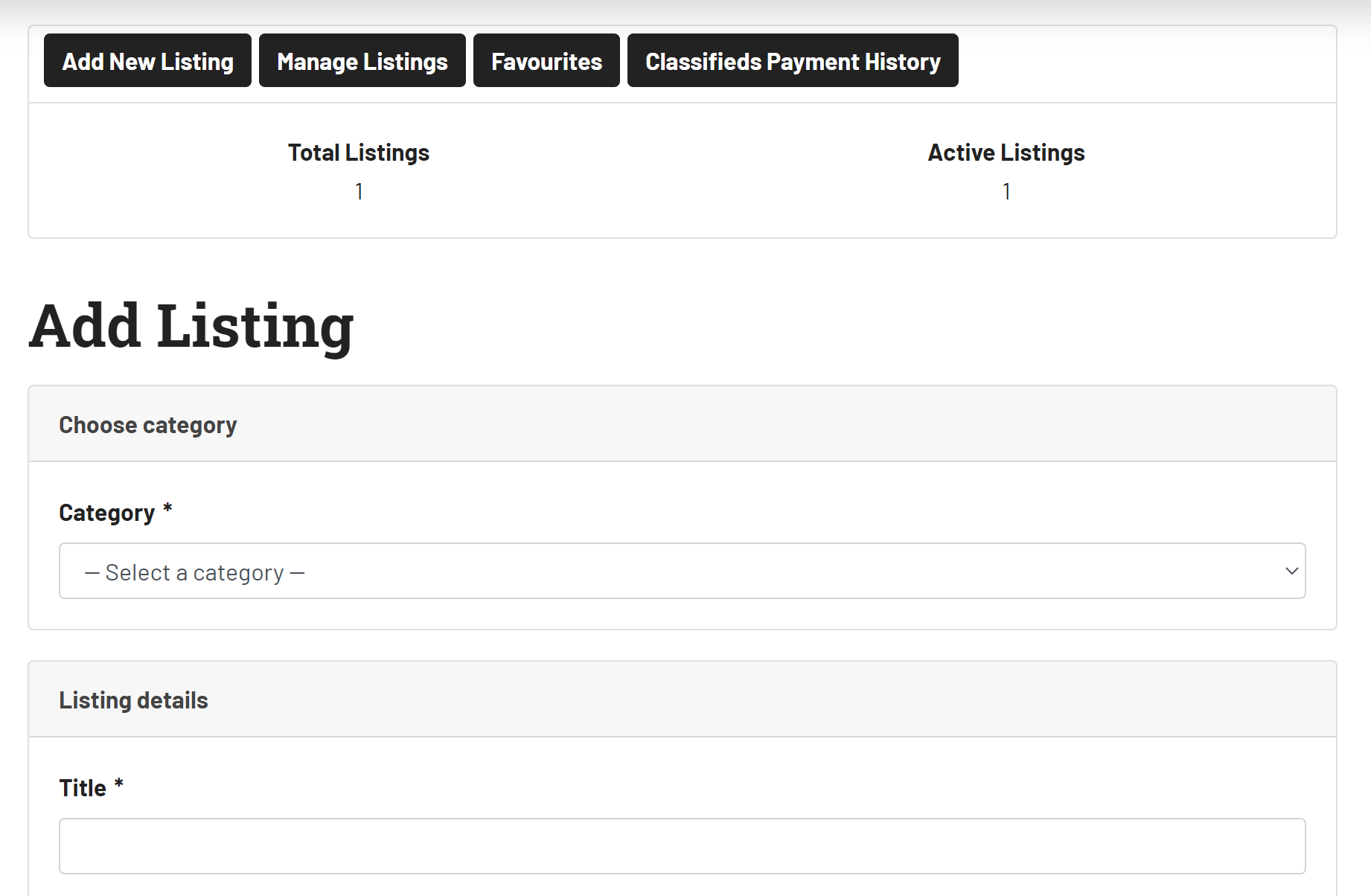Manage Listings Screenshot
