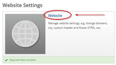 Website Settings Screenshot