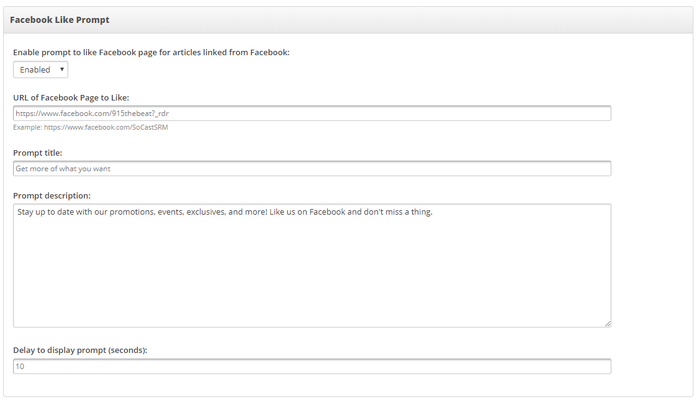 Facebook Like Prompt Settings Example